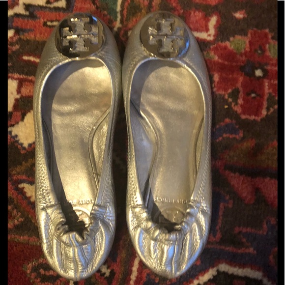 Tory Burch Shoes - Tory Burch Silver Reva flats